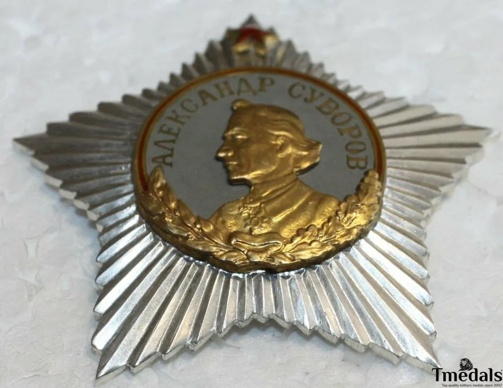 Soviet Order of Suvorov 1st Class Medal-925 Silver 24K Gilt Enamel detail view 3