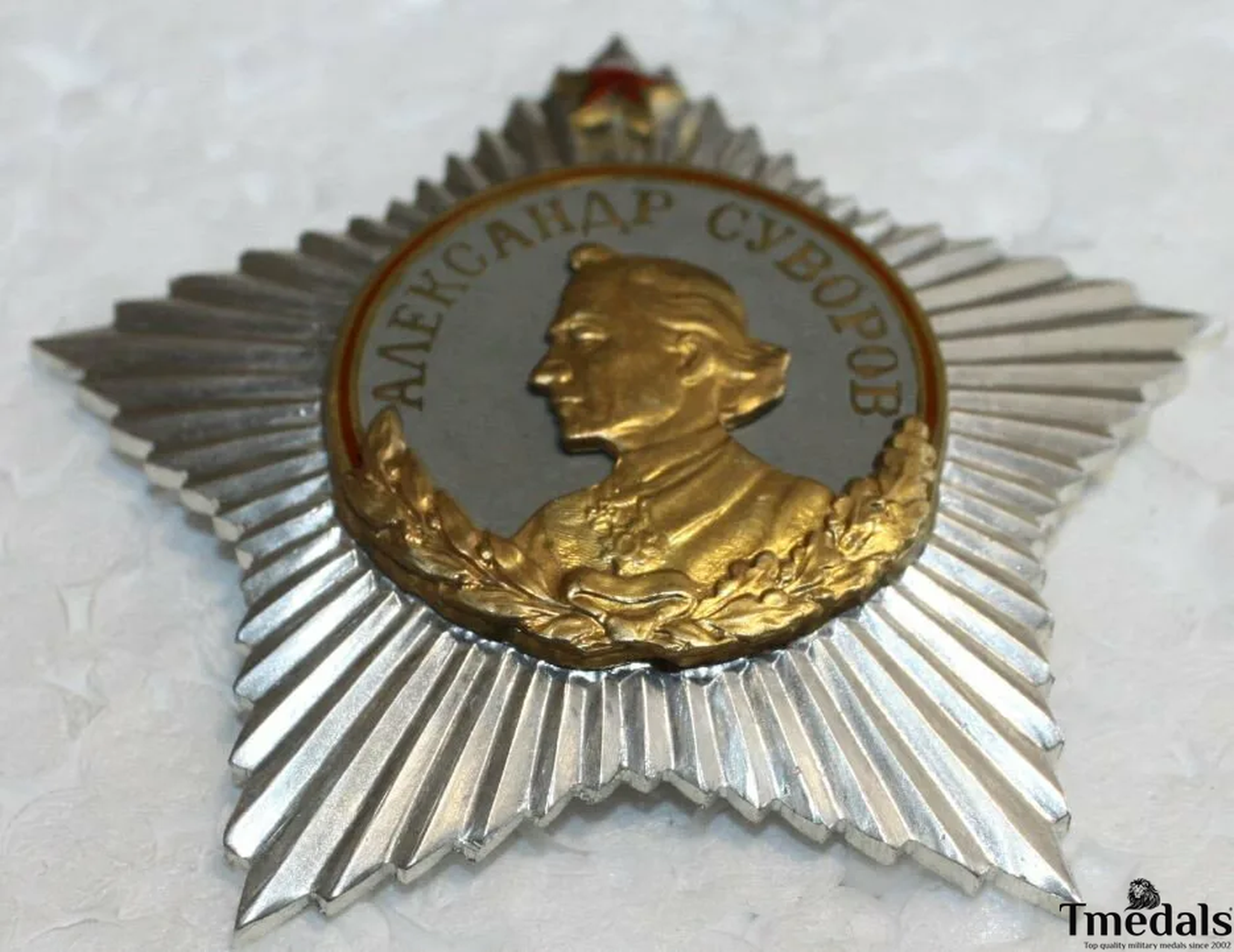 Soviet Order of Suvorov 1st Class Medal-925 Silver 24K Gilt Enamel detail view 3