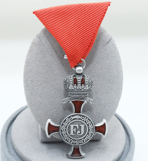 Austro-Hungarian Silver Cross of Merit with Crown 1849 FJ, Red Ribbon reproduction