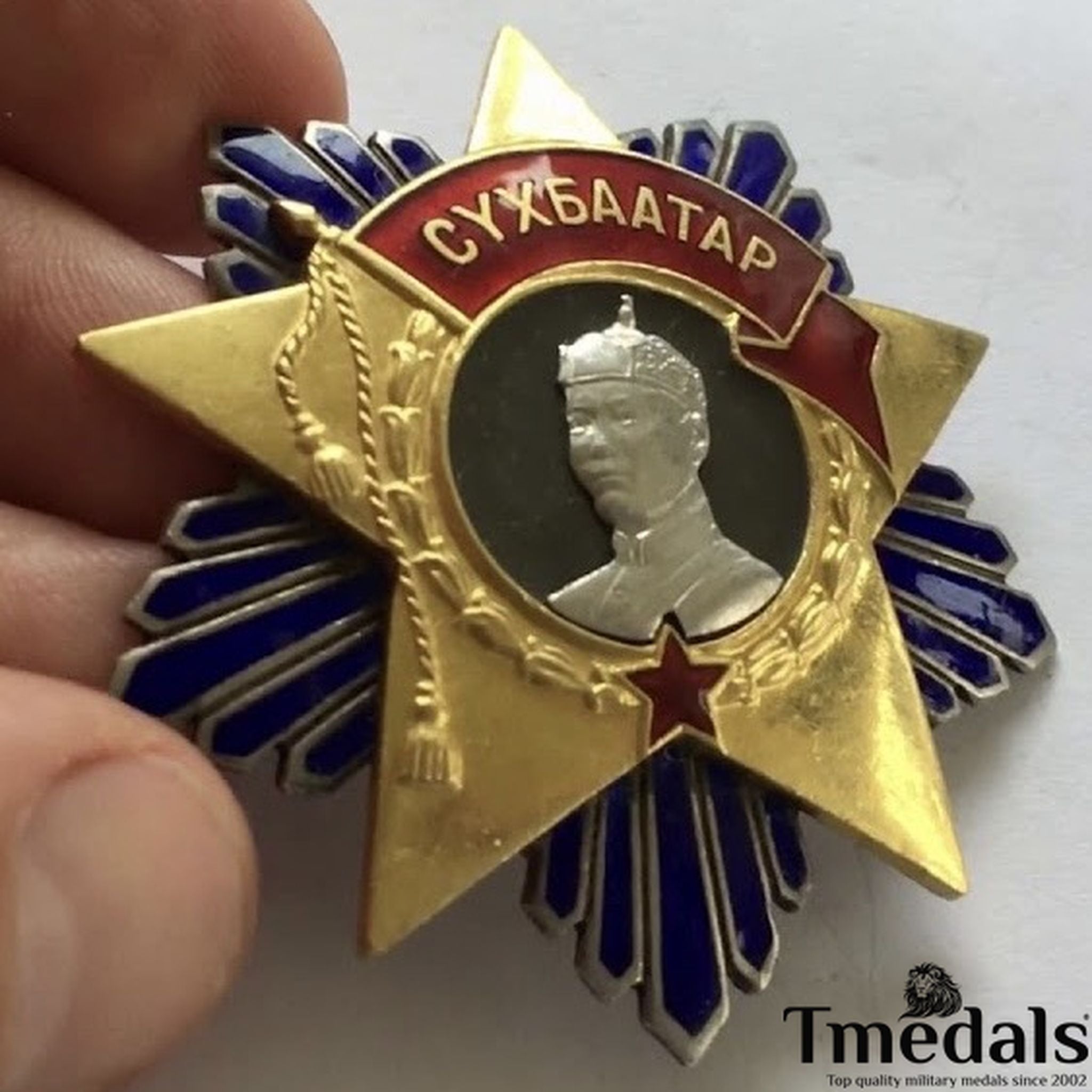 Mongolia Order of Sukhbaatar-925 Silver Real Enamel-Soviet Medal Badge detail view 3