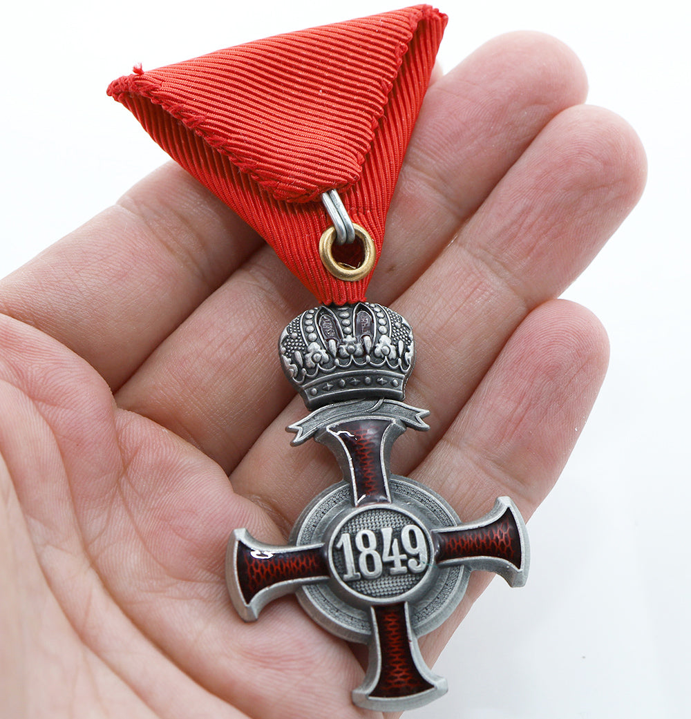 Austro-Hungarian Silver Cross of Merit with Crown 1849 FJ, Red Ribbon detail view 4