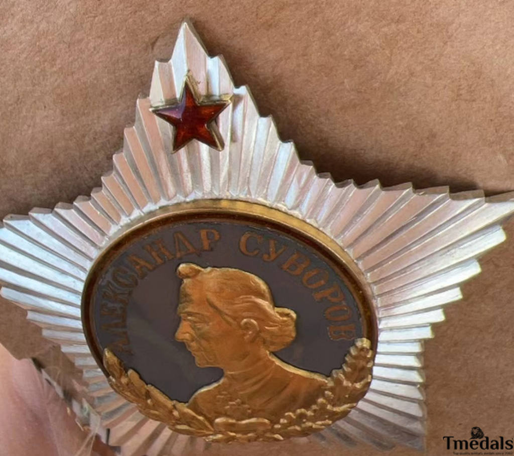 Soviet Order of Suvorov 1st Class Medal-925 Silver 24K Gilt Enamel detail view 4