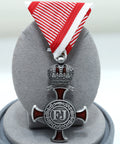 Austro-Hungarian Silver Cross of Merit with Crown 1849 FJ, War Ribbon replica