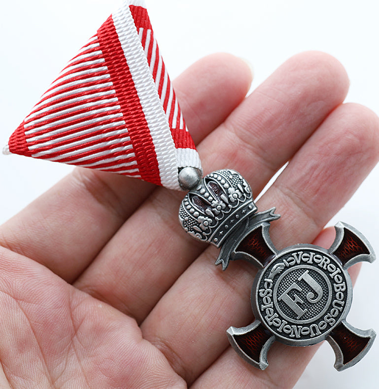 Austro-Hungarian Silver Cross of Merit with Crown 1849 FJ, War Ribbon detail view 3