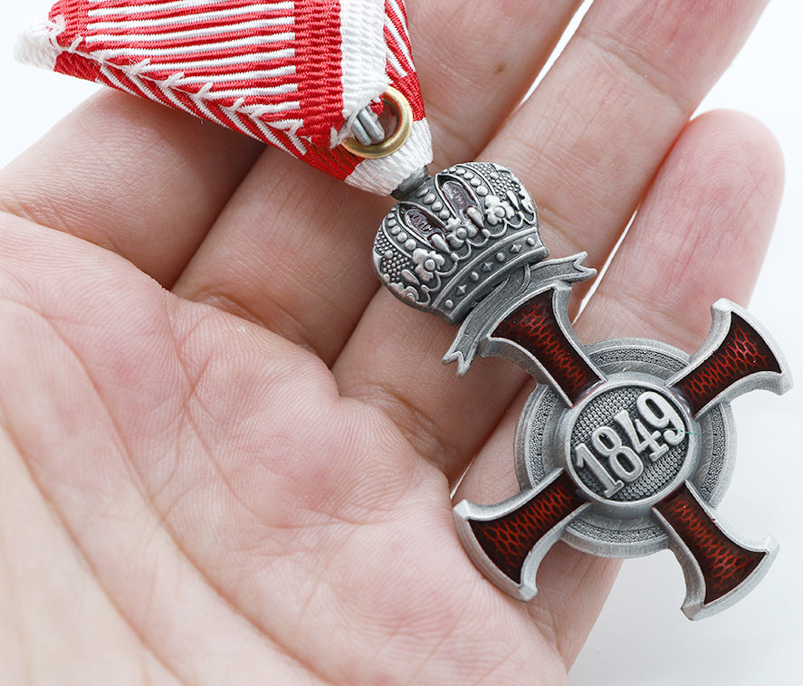 Austro-Hungarian Silver Cross of Merit with Crown 1849 FJ, War Ribbon detail view 4