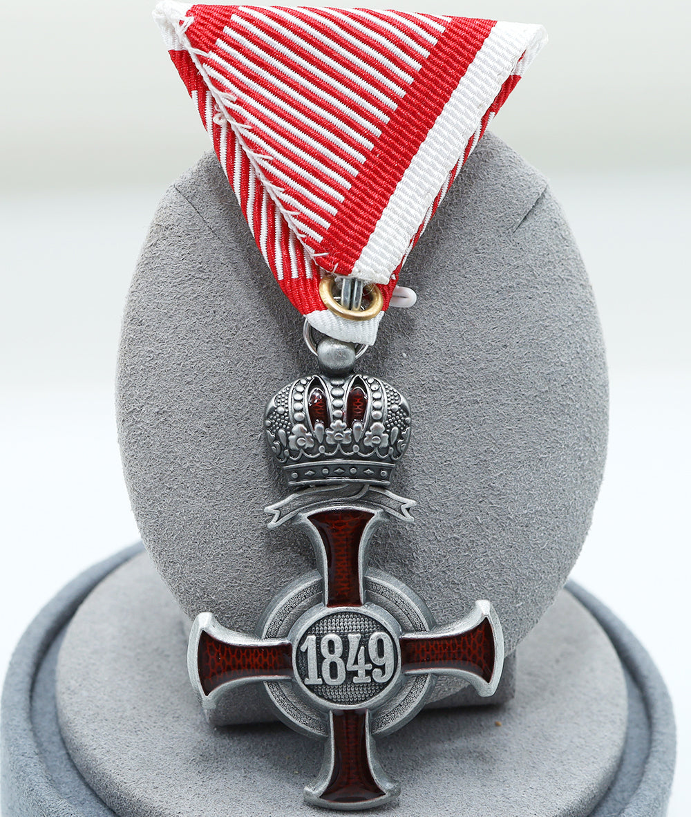 Austro-Hungarian Silver Cross of Merit with Crown 1849 FJ, War Ribbon detail view 2