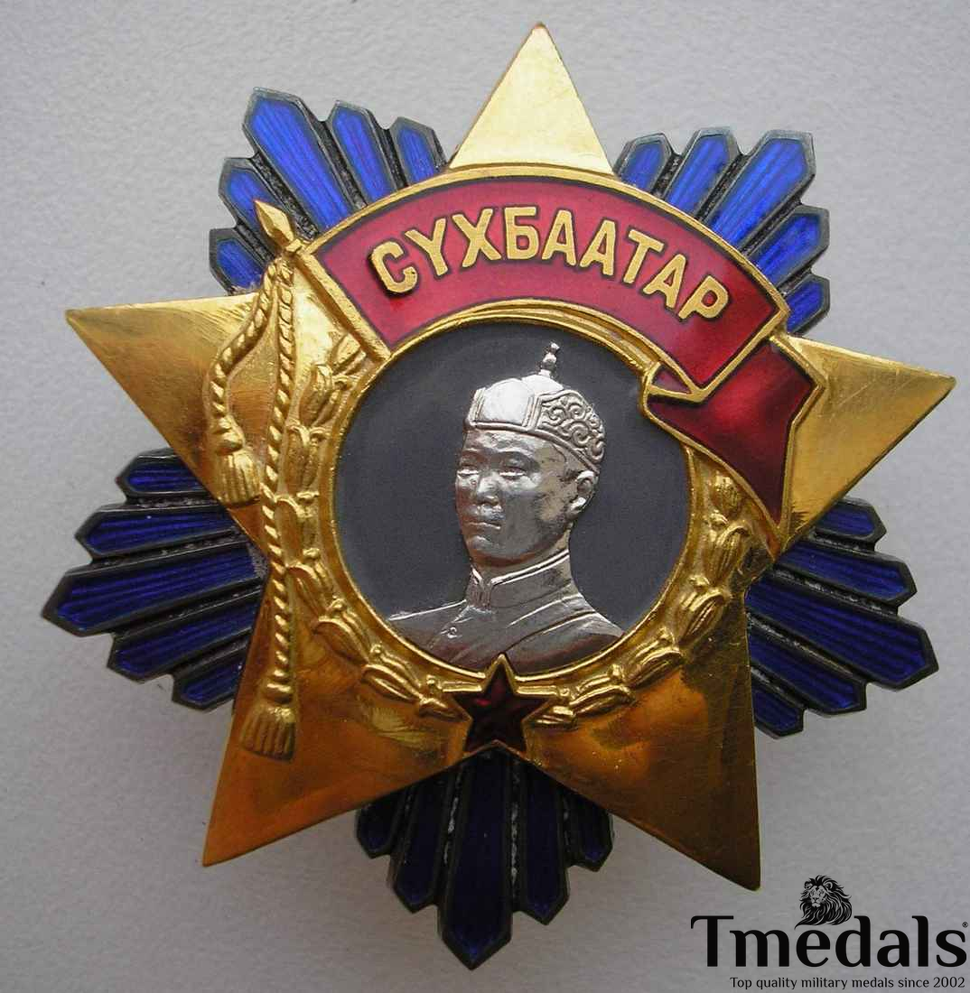 Mongolia Order of Sukhbaatar-925 Silver Real Enamel-Soviet Medal Badge reproduction