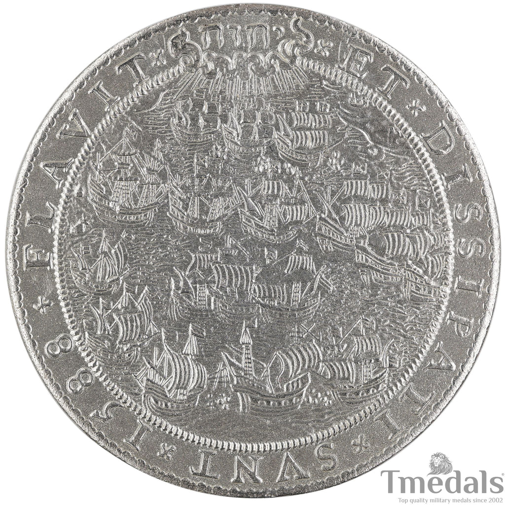 UK Elizabeth I Defeat of the Spanish Armada Medal 1588-Pure 925 Sterling Silver detail view 2