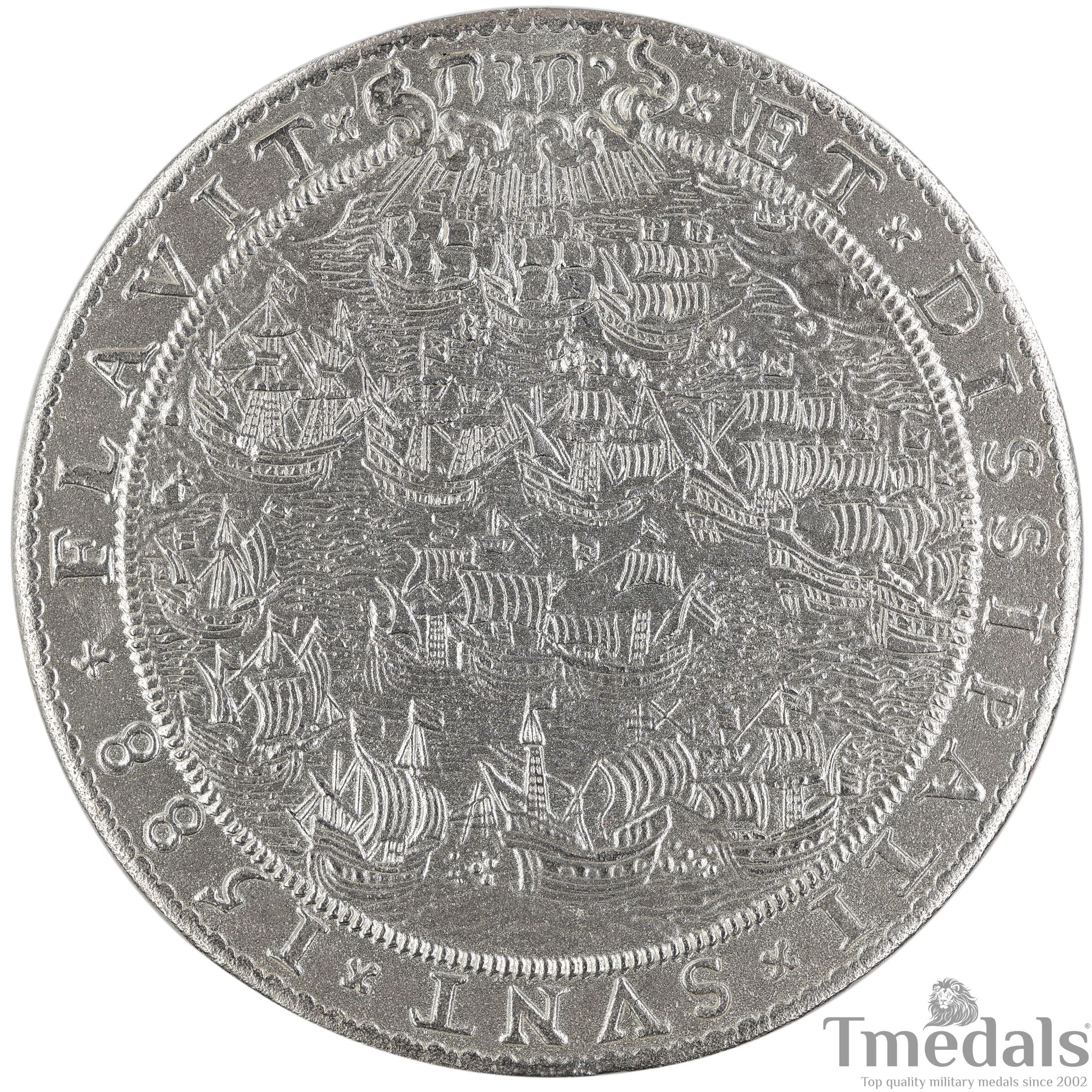 UK Elizabeth I Defeat of the Spanish Armada Medal 1588-Pure 925 Sterling Silver detail view 2